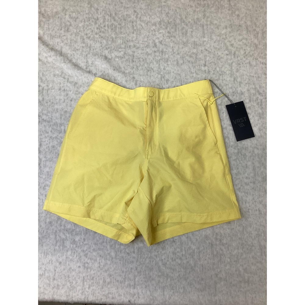 VRST Mens 6" Resort Short Seersucker Yellow Relaxed Fit Stretch UPF 50+ Small